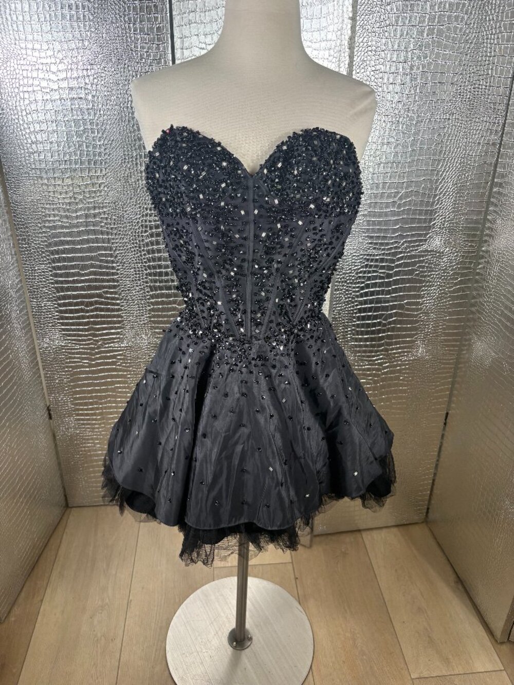 May Queen Couture 'Black Swan' Sequin Formal Strapless Mini Dress